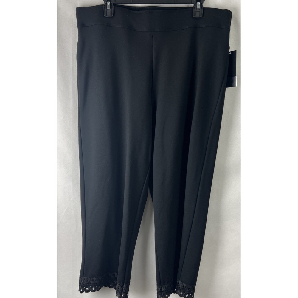 Slim Factor By Investments Women's Pants Plus Size 2X Crop Lace at Hem Black E14